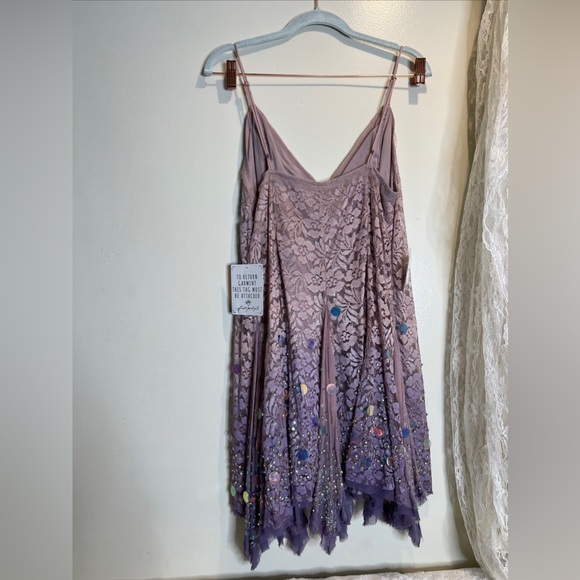 Free People Time After Time Embellished Whimsical Sequins Lace Mini Dress - Picture 8 of 9